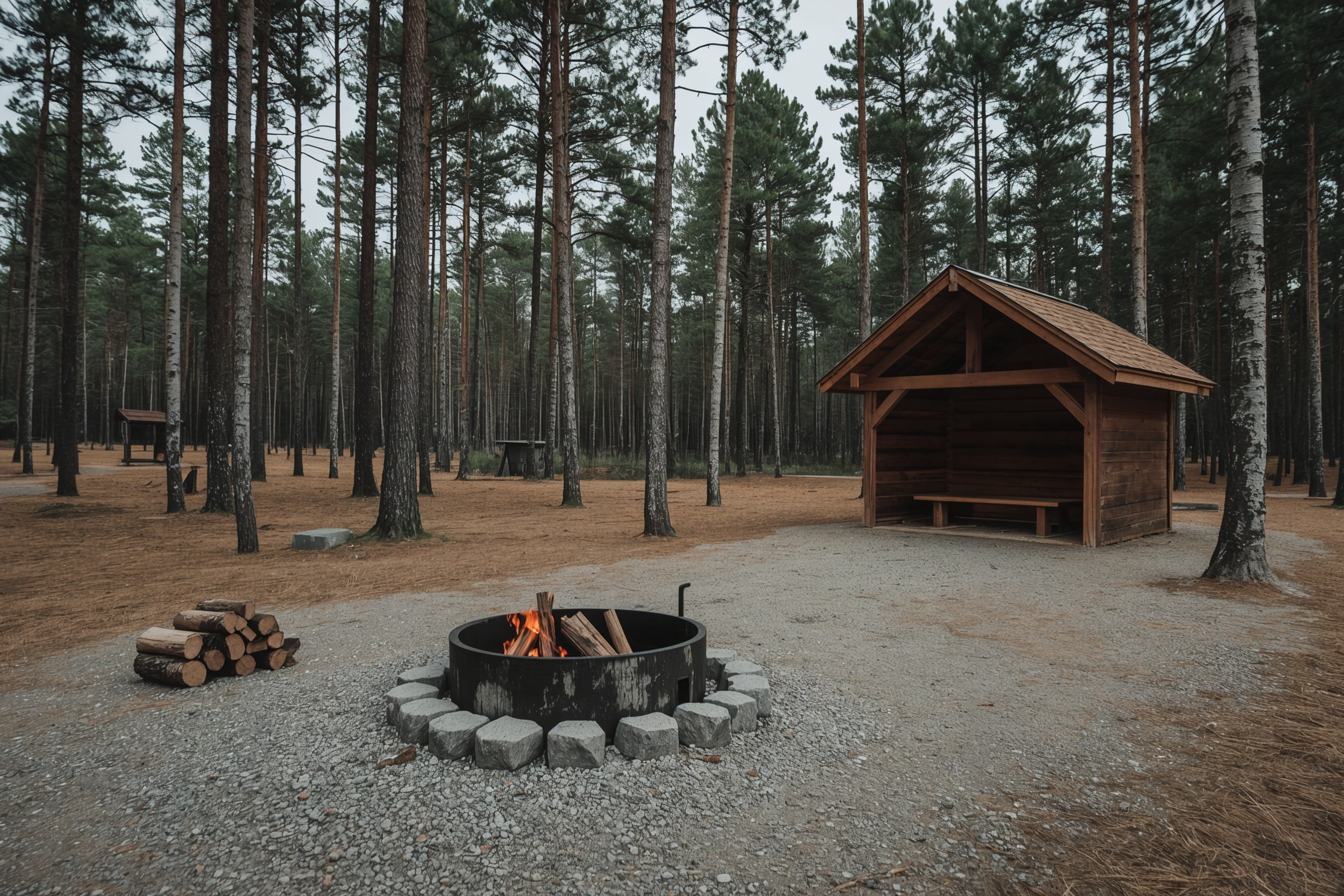 A campfire site with a supply of firewood — on the free RMK